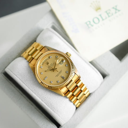 Rolex Day-Date Lemon Diamond Dial 18038 Unpolished Complete Set