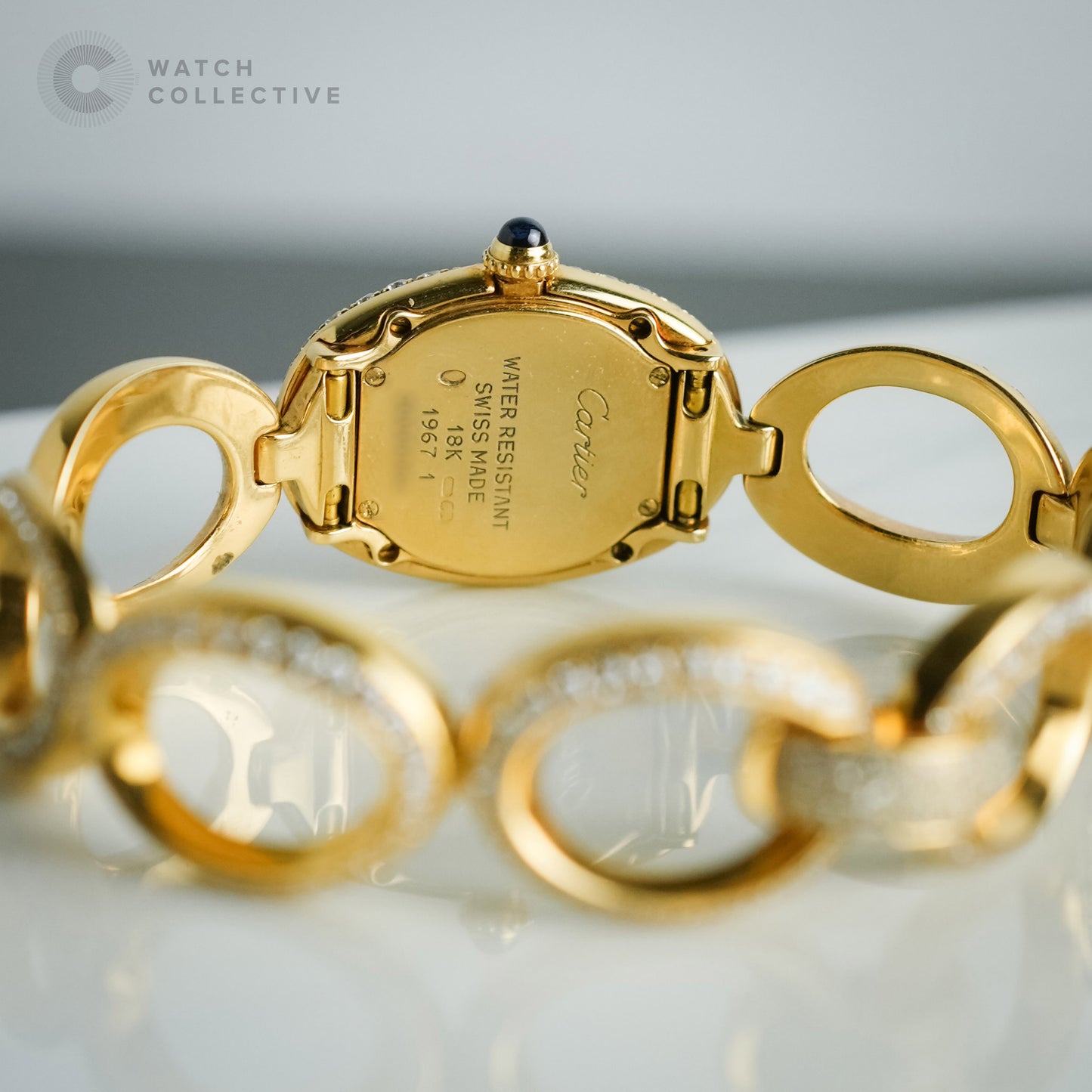 Cartier Baignoire 18K yellow gold oval bracelet with custom set diamonds 1967
