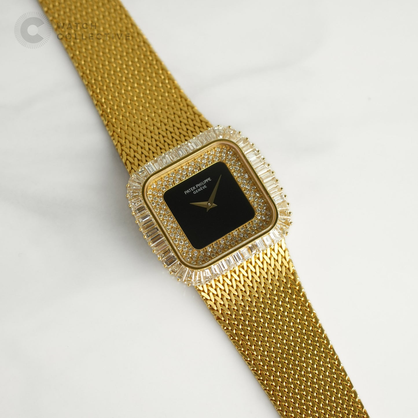Patek Philippe Vintage Baguette Diamonds Onyx Dial 18K Yellow Gold 33mm 3625-1