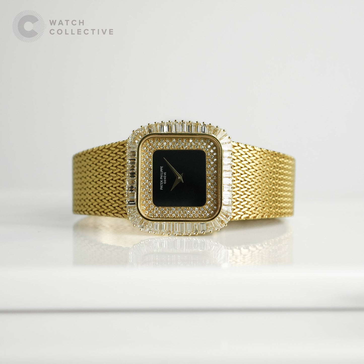 Patek Philippe Vintage Baguette Diamonds Onyx Dial 18K Yellow Gold 33mm 3625-1