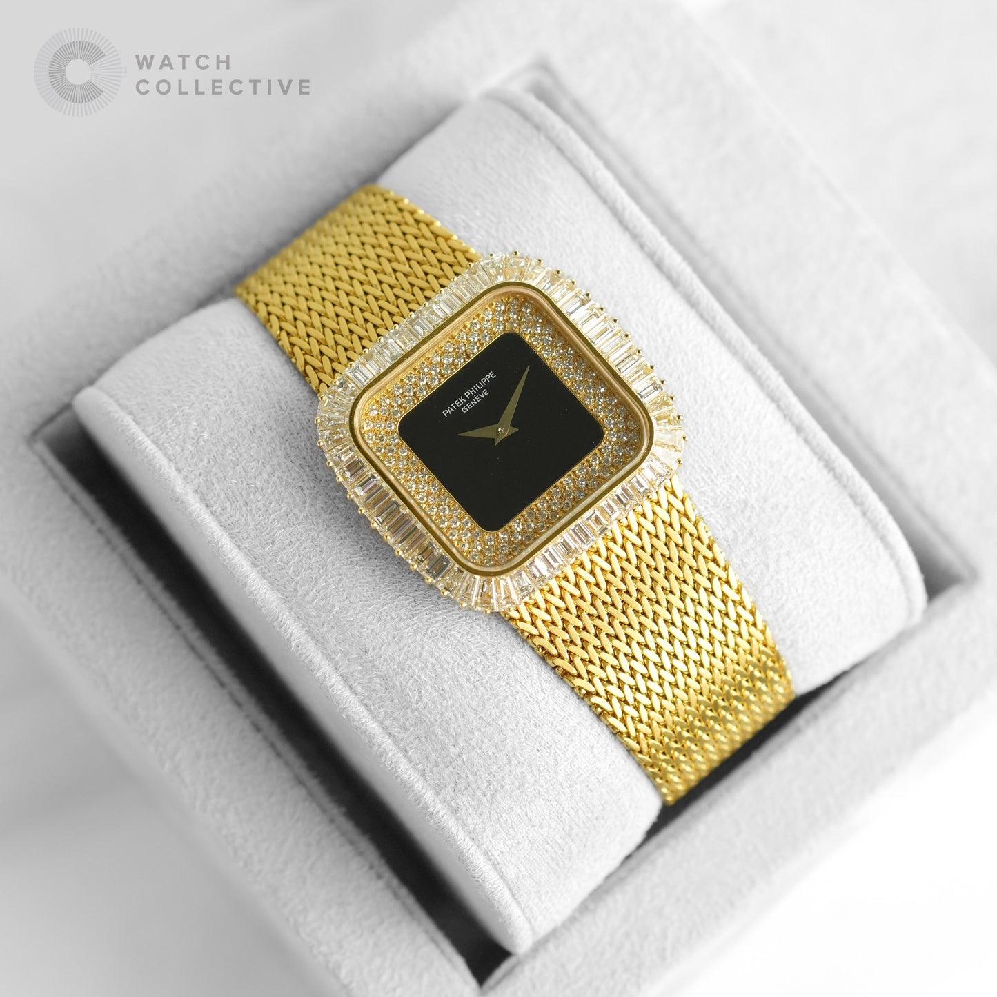 Patek Philippe Vintage Baguette Diamonds Onyx Dial 18K Yellow Gold 33mm 3625-1