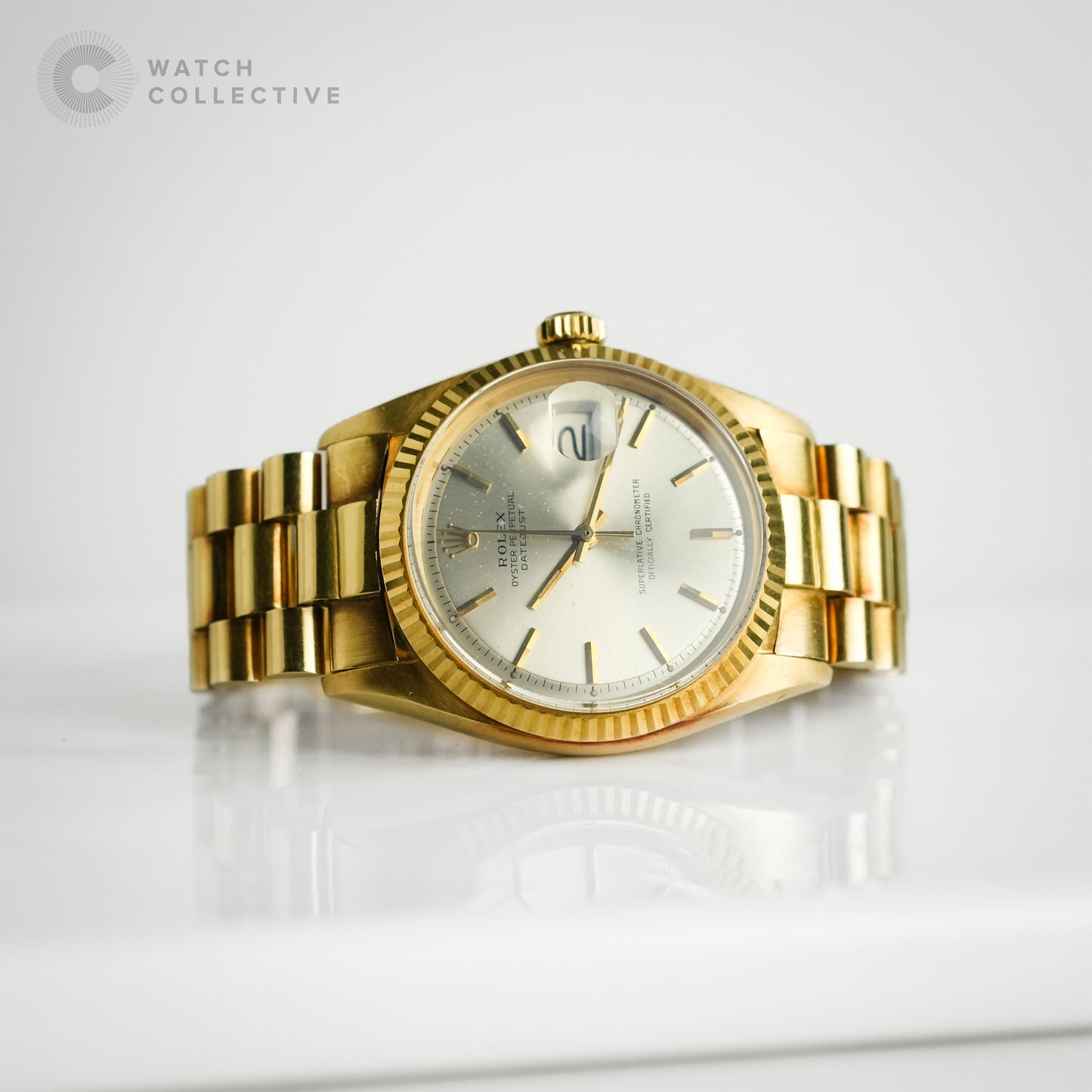 Rolex Datejust 18k Silver Stick Solid Gold with Japan President Bracelet