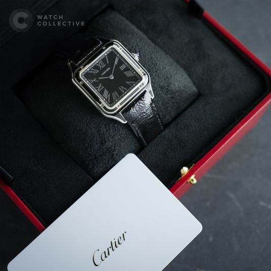 Complete Set | Cartier Santos Dumont Black Lacquer Stainless Steel manual 43.5 x 31.4mm WSSA0046
