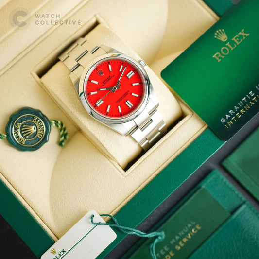 Rolex Oyster Perpetual Red dial stainless steel 41mm automatic 124300