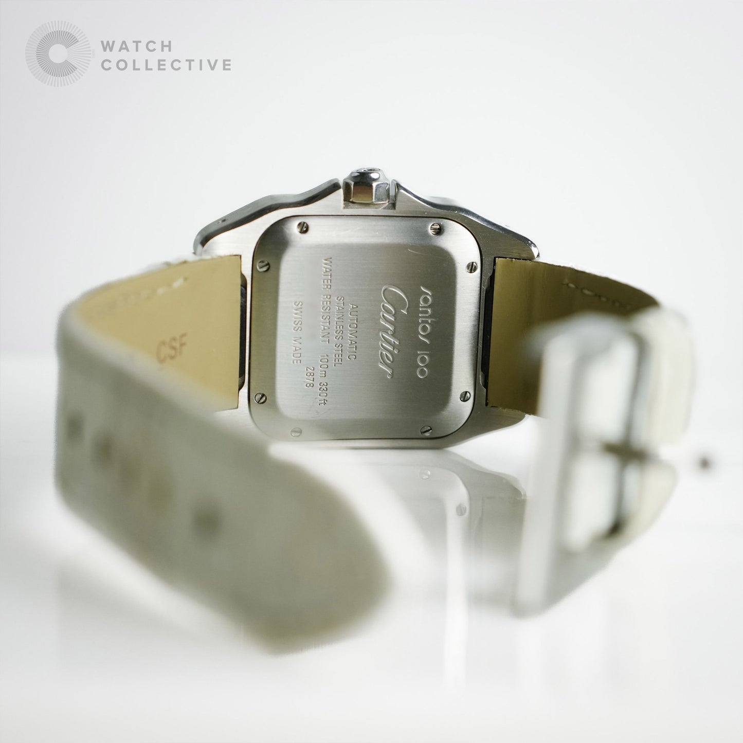 Cartier Santos Diamond dial with diamond case 36mm automatic white leather