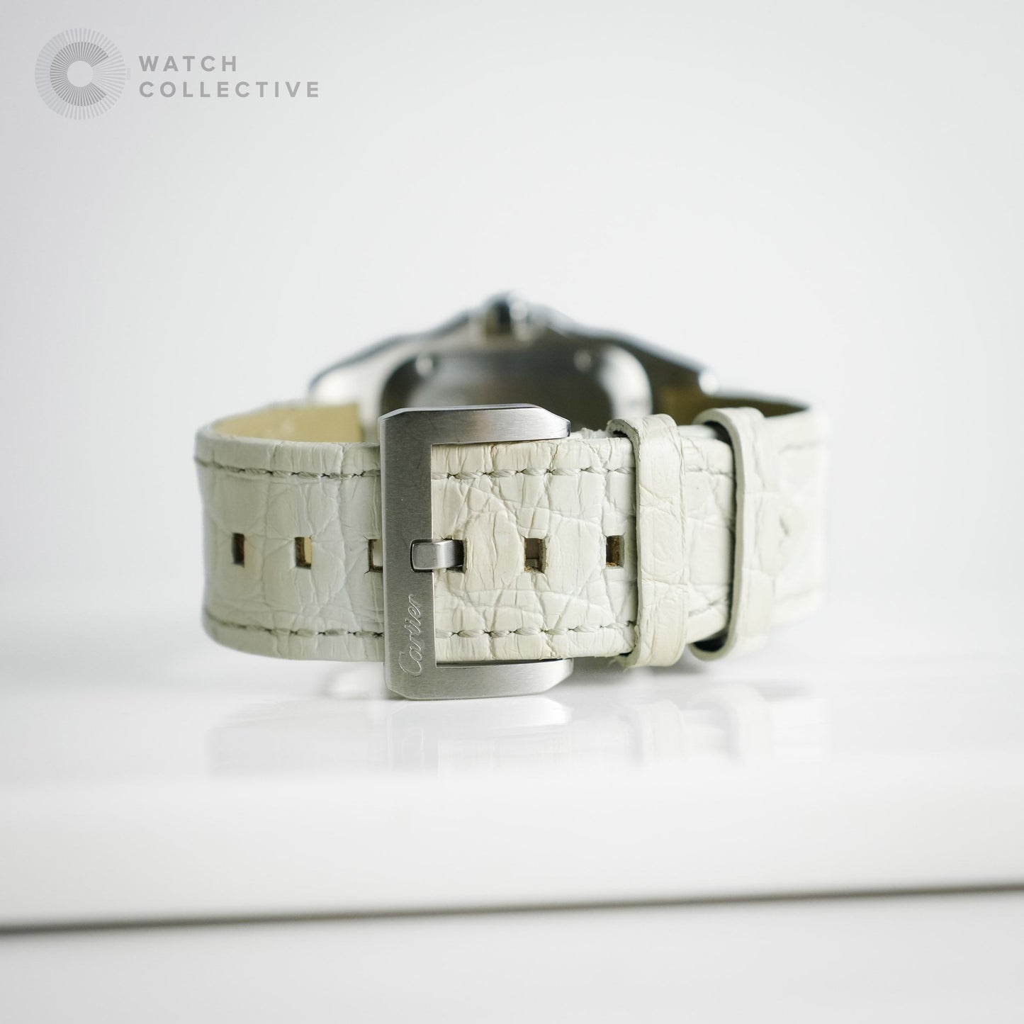 Cartier Santos Diamond dial with diamond case 36mm automatic white leather