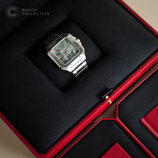 Complete Set Cartier Skeleton dial santos stainless steel 47.5x38mm manual 4109