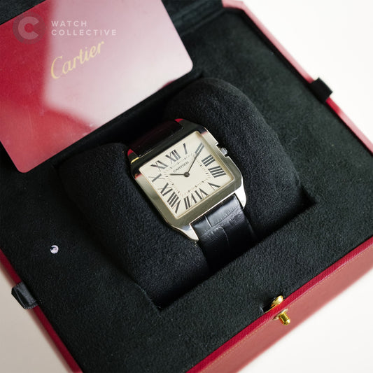 Cartier Santos Dumont 18k white gold original leather strap 35mm manual winding