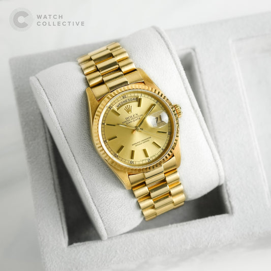 Rolex Daydate 18238 Champagne Stick Dial 18k Yellow Gold