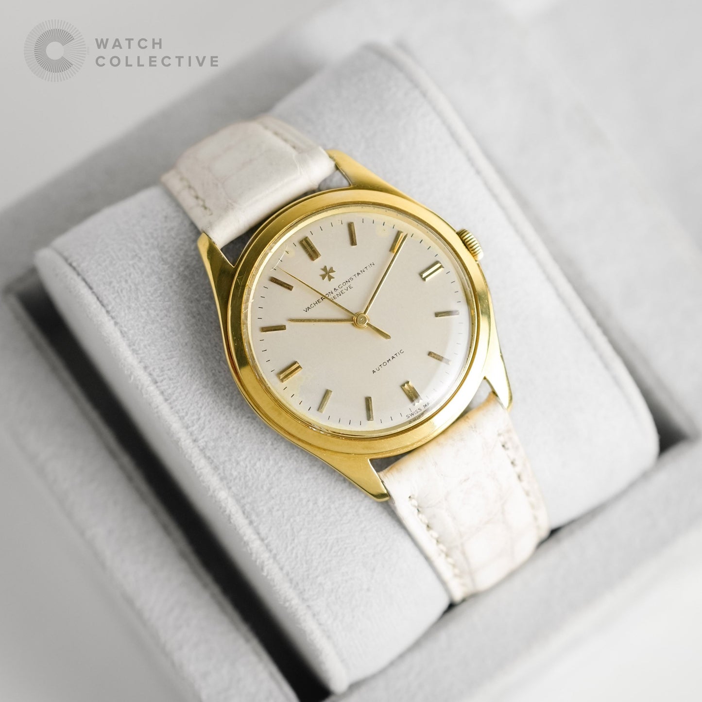Vacheron Constantin 18K Yellow gold white dial 35mm leather strap automatic 7595