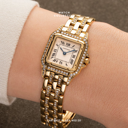 Cartier Panthere De Cartier Factory Diamond Pave Bracelet 18k Yellow Gold 22mm Quartz