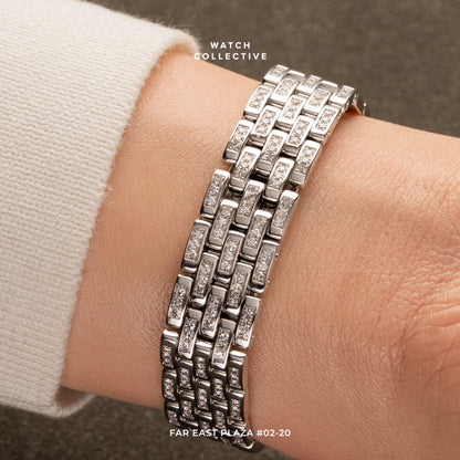 Cartier Panthere Lady Factory Diamond Pave Dial Case Beze Bracelet 18k White Gold 22mm Quartz 1660