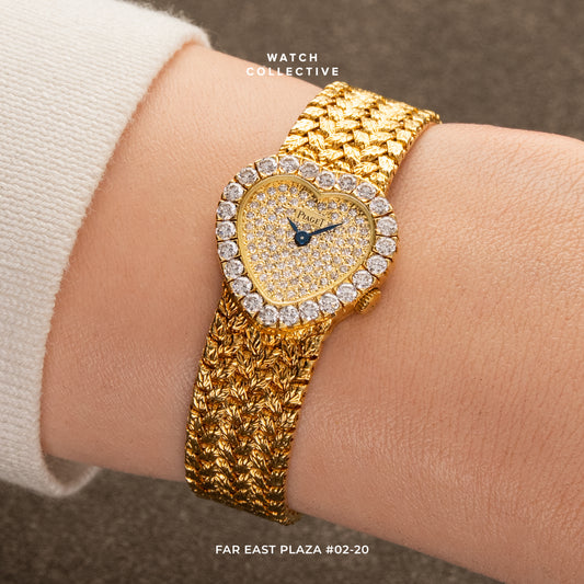 Piaget Vintage Heart Pave Diamond Dial in 18k Yellow Gold 21x20mm 8446 D2