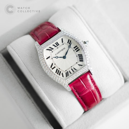 Cartier Tortue 18K White Gold Factory Diamonds 34mm Medium Size 2497