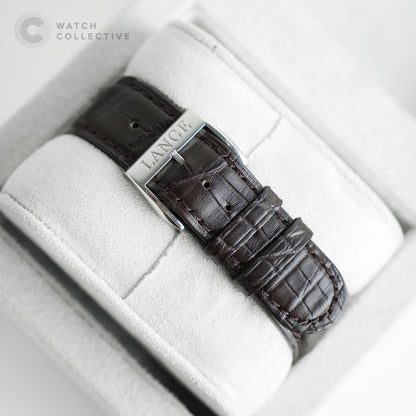 A. Lange &amp; Söhne Saxonia Thin 18k white gold original tang buckle leather strap 40mm manual 211.026
