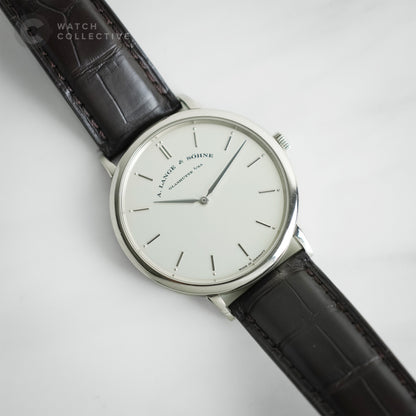 A. Lange &amp; Söhne Saxonia Thin 18k white gold original tang buckle leather strap 40mm manual 211.026
