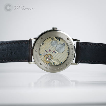 A. Lange &amp; Söhne Saxonia Thin 18k white gold original tang buckle leather strap 40mm manual 211.026