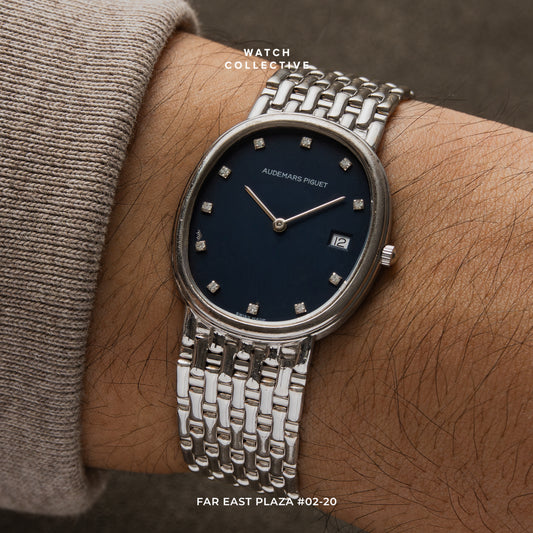 Audemars Piguet Ellipse Date Blue Diamond Dial 18K White Gold 29mm Quartz