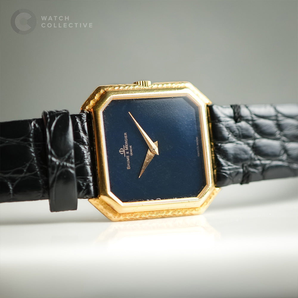 Baume et Mercier Vintage Watch in Yellow Gold with Blue Dial