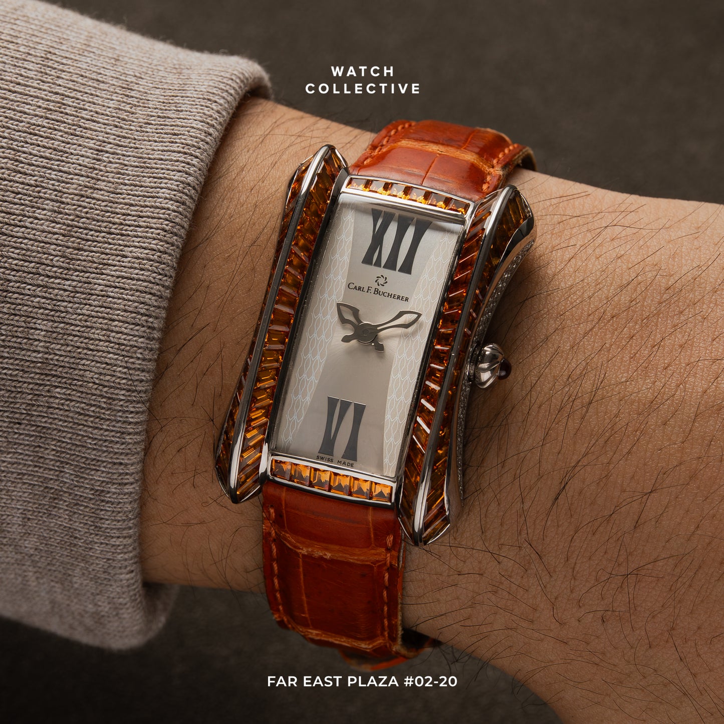 Carl F. Bucherer Alacria Fancy Diva Baguette Cut Orange sapphire Stainless steel 31x45mm quartz