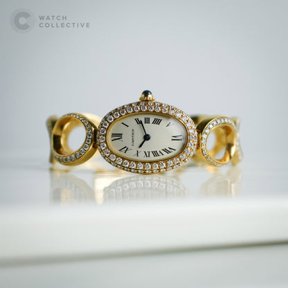Cartier Baignoire 18K yellow gold oval bracelet with custom set diamonds 1967