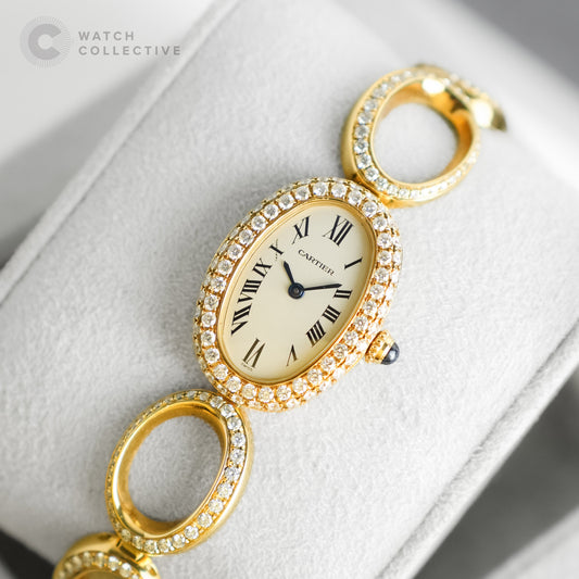 Cartier Baignoire 18K yellow gold oval bracelet with custom set diamonds 1967