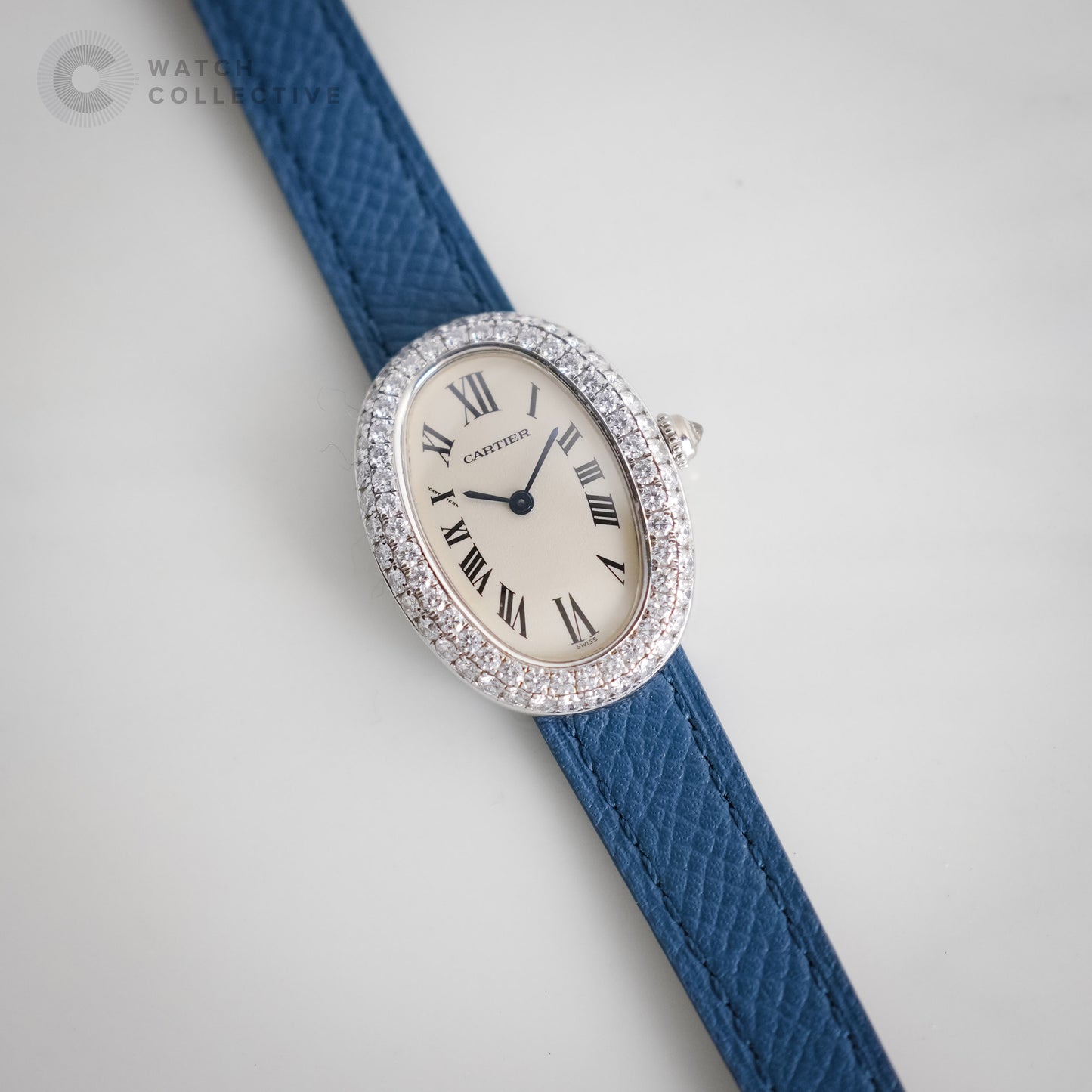 Cartier Baignoire 18k White Gold AM Diamonds 23mm Quartz 1955