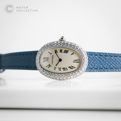 Cartier Baignoire 18k White Gold AM Diamonds 23mm Quartz 1955