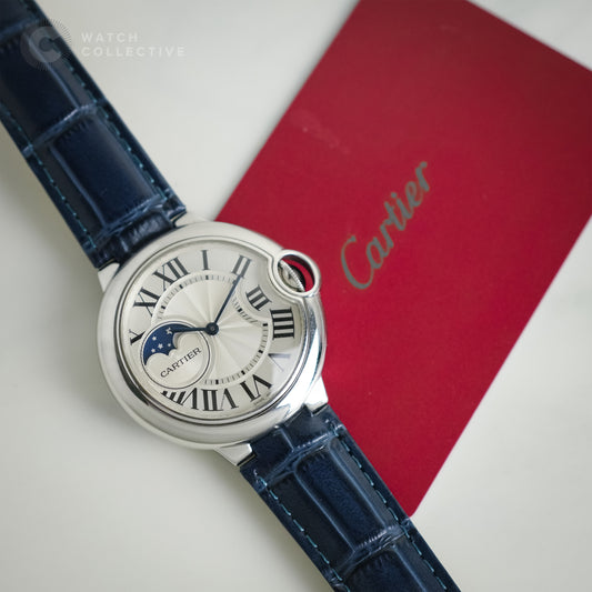 Cartier Ballon Bleu Moonphase Steel Silver Dial 37mm Automatic WSBB0020