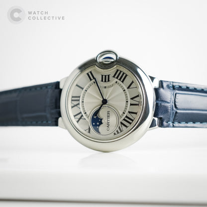 Cartier Ballon Bleu Moonphase Steel Silver Dial 37mm Automatic WSBB0020