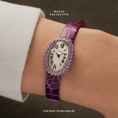 Cartier Mini Baignoire 18k White Gold with Pink diamonds 18mm quartz