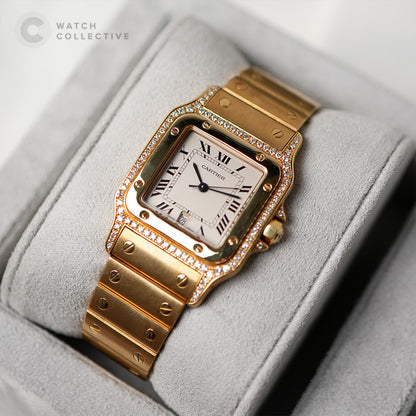 Cartier Santos Galbee Diamonds 18k Yellow Gold LM Size 887902