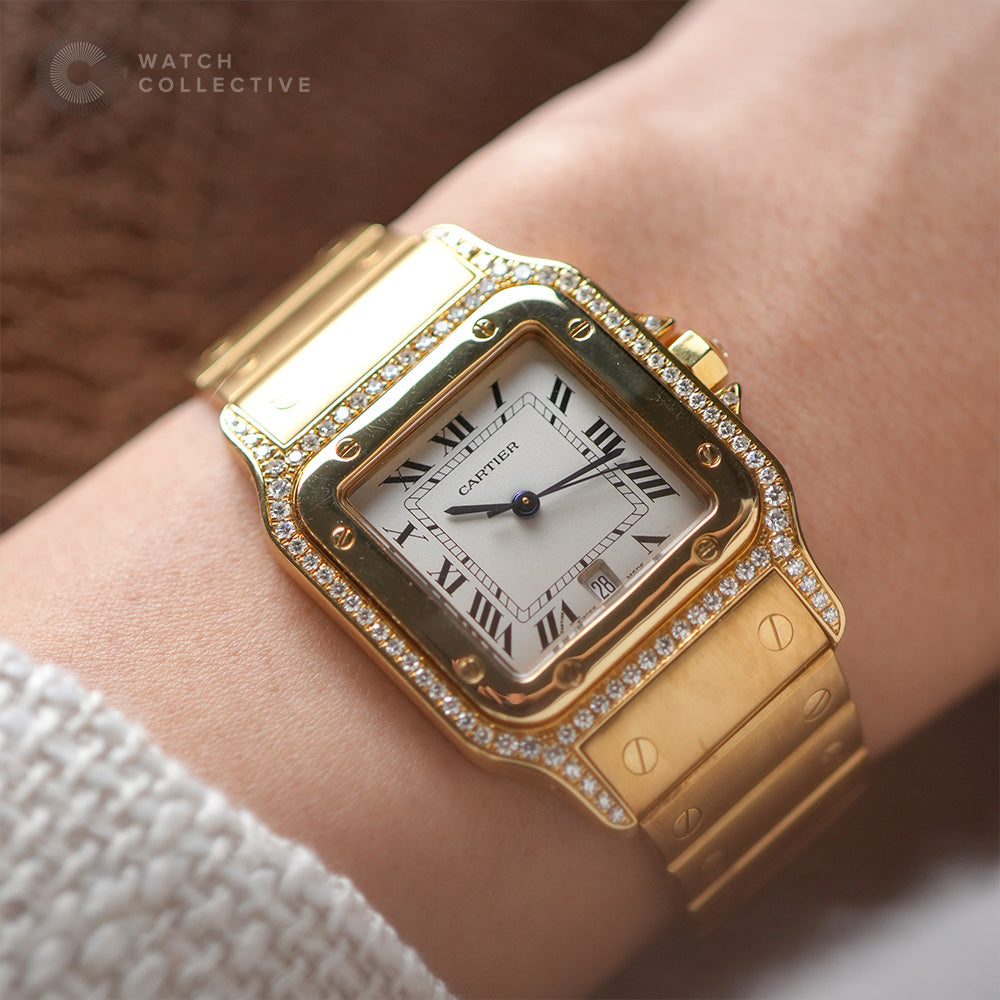 Cartier Santos Galbee Diamonds 18k Yellow Gold LM Size 887902