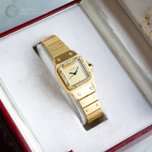 Cartier Santos Galbee Yellow Gold Champagne Dial Paris Stamp 0901