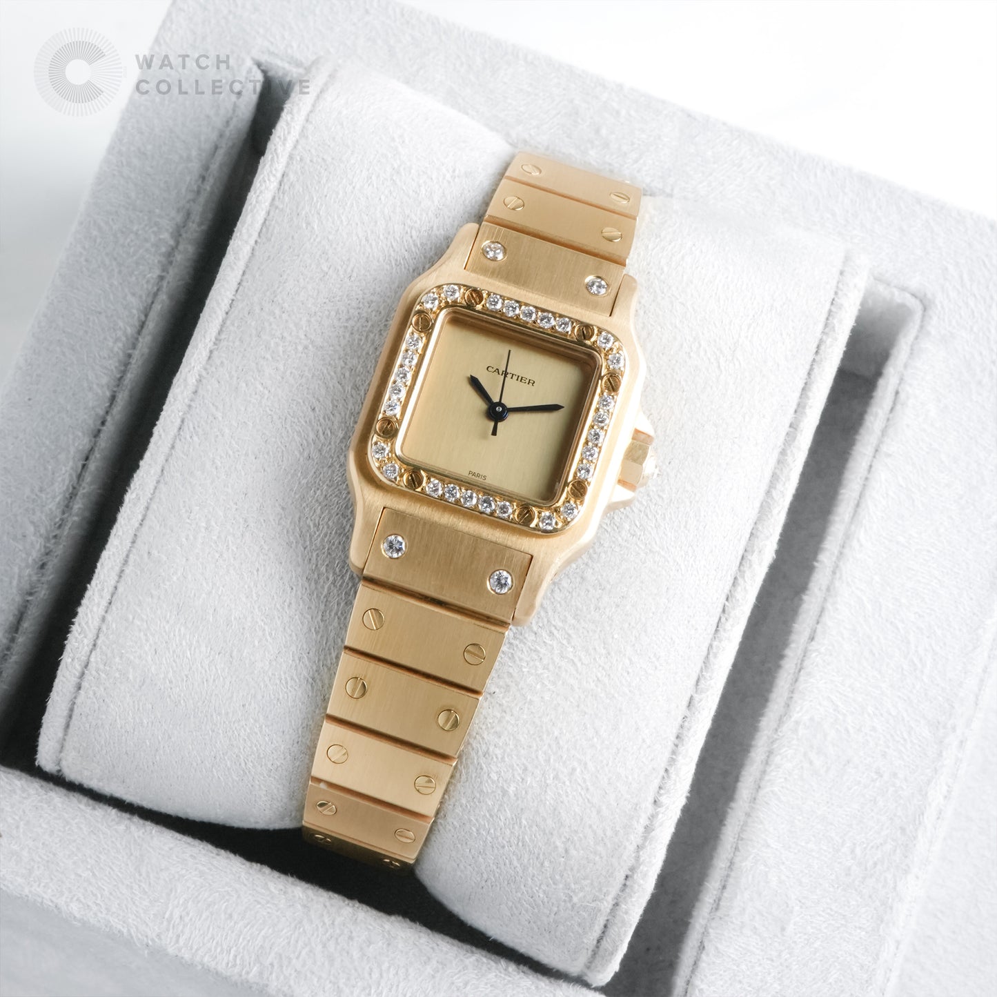 Cartier Santos Galbee Yellow Gold Champagne Dial Paris Stamp 0901