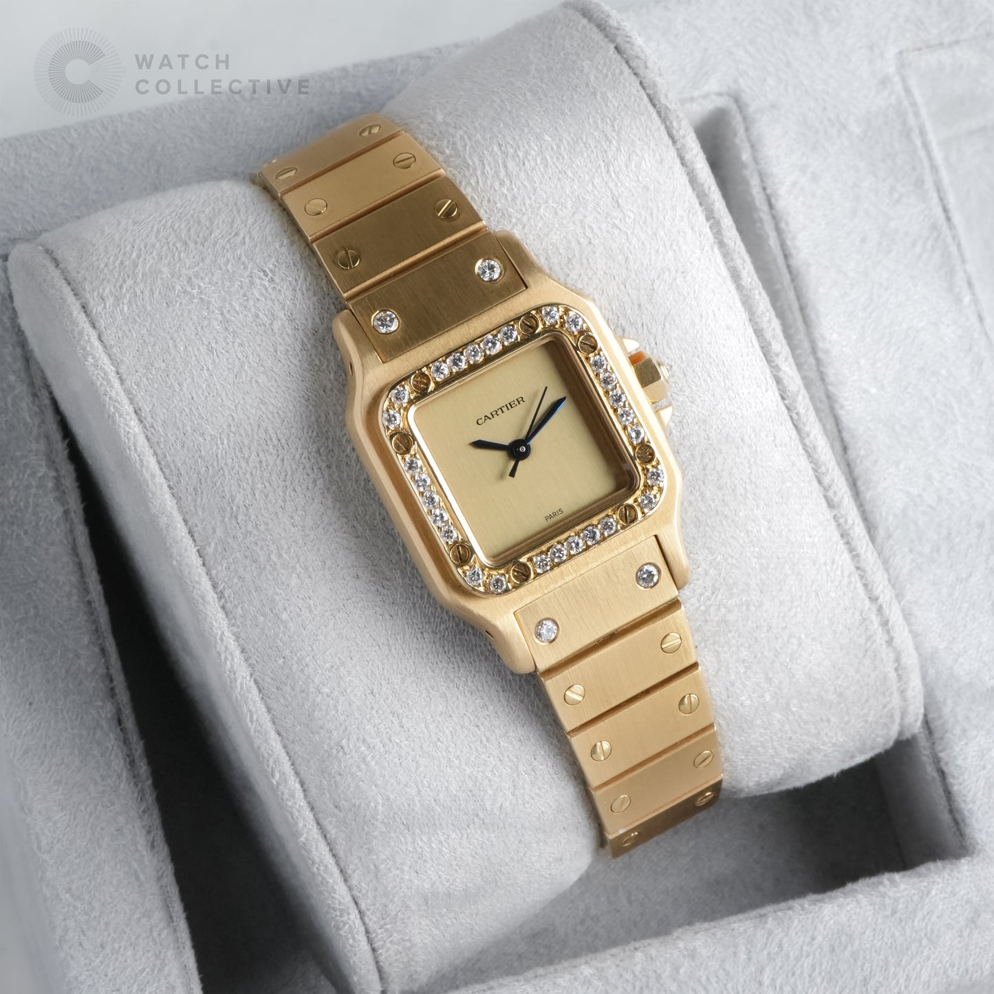 Cartier Santos Galbee Yellow Gold Champagne Dial Paris Stamp 0901