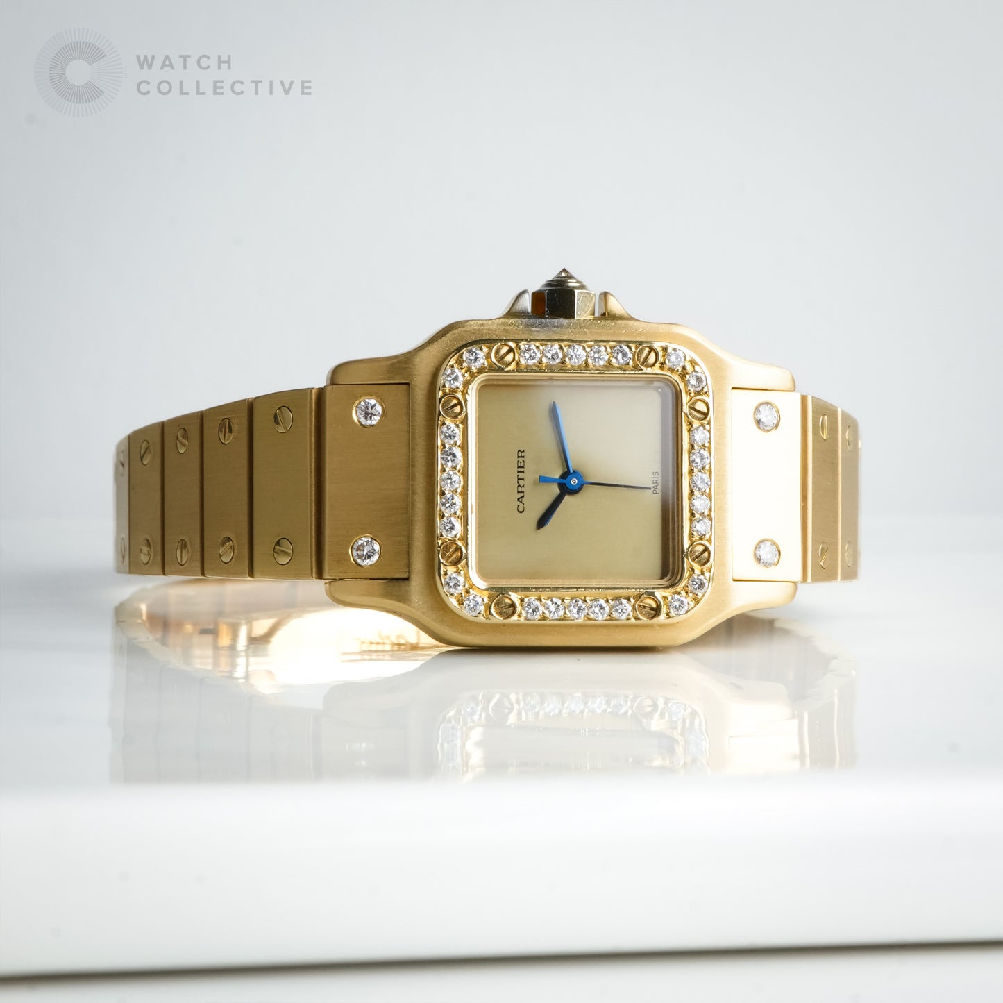 Cartier Santos Galbee Yellow Gold Champagne Dial Paris Stamp 0901