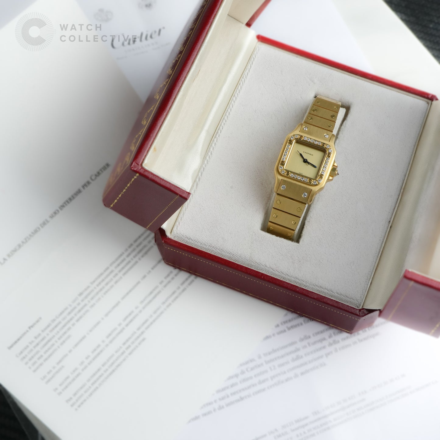 Cartier Santos Galbee Yellow Gold Champagne Dial Paris Stamp 0901