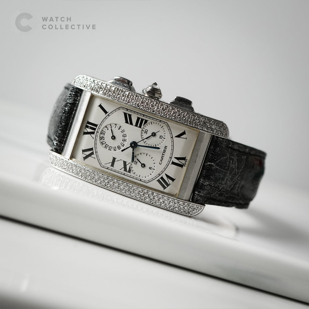 Cartier Tank Americaine Chronoflex 18k White Gold Custom Diamonds 2312