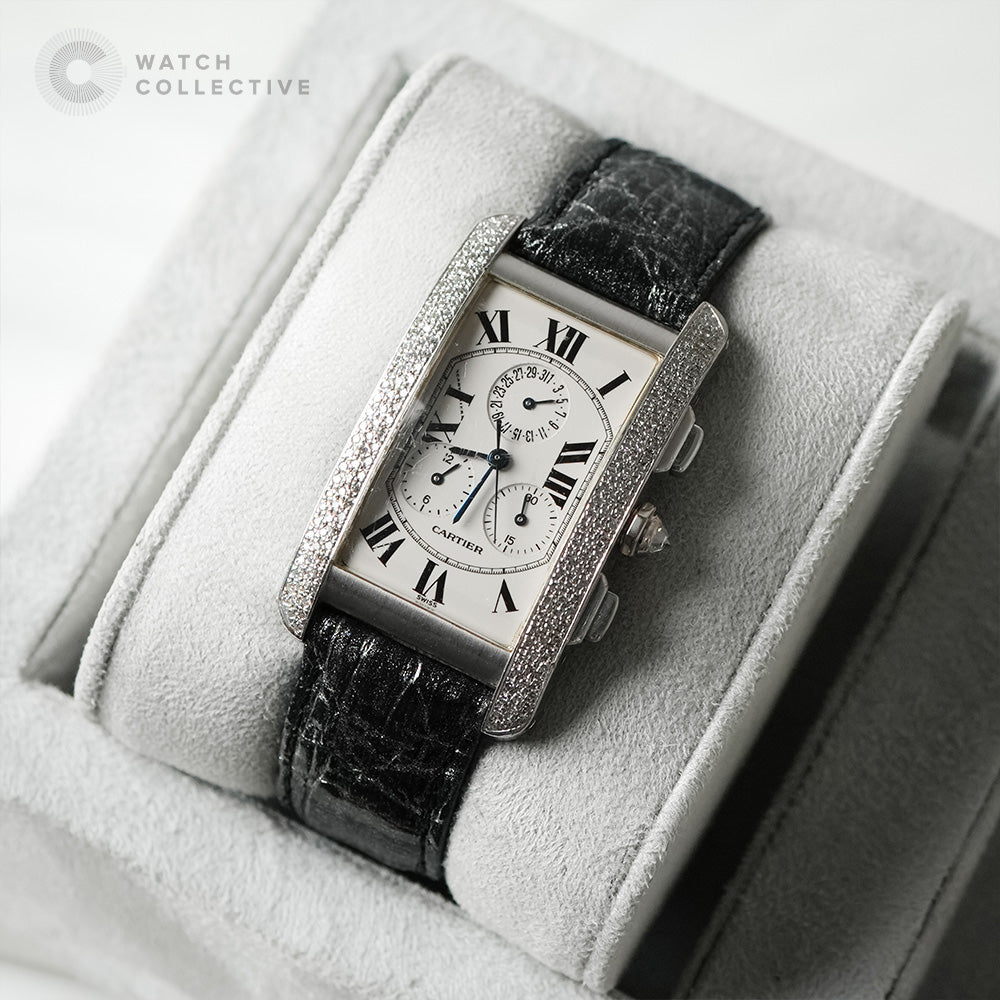 Cartier Tank Americaine Chronoflex 18k White Gold Custom Diamonds 2312