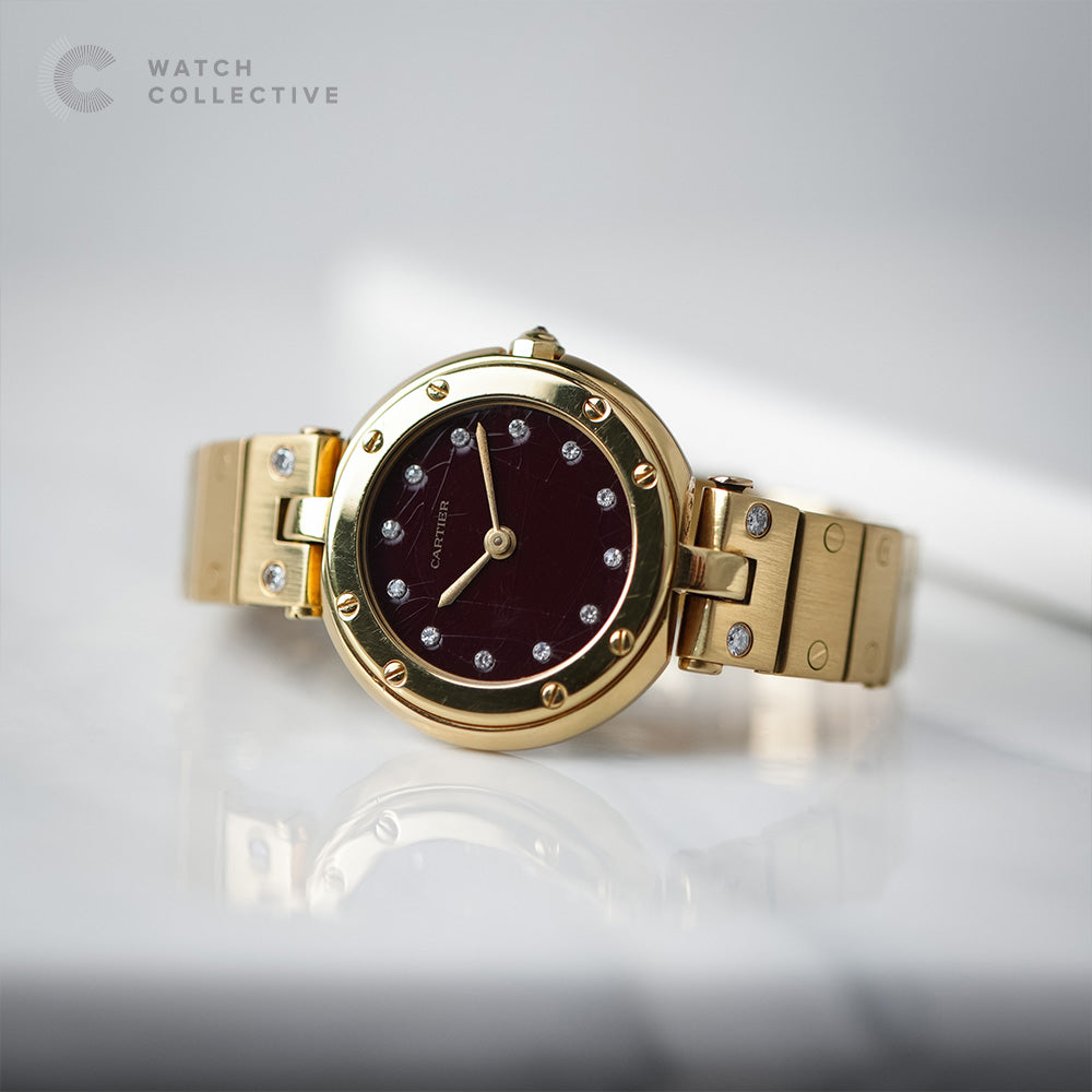 Cartier Santos Vendome Ronde 8191 18k Yellow Gold with Red Burgundy Diamond Spider Dial