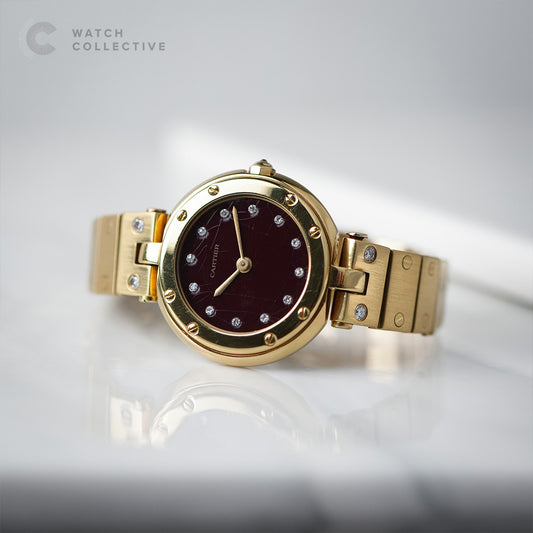 Cartier Santos Vendome Ronde 8191 18k Yellow Gold with Red Burgundy Diamond Spider Dial