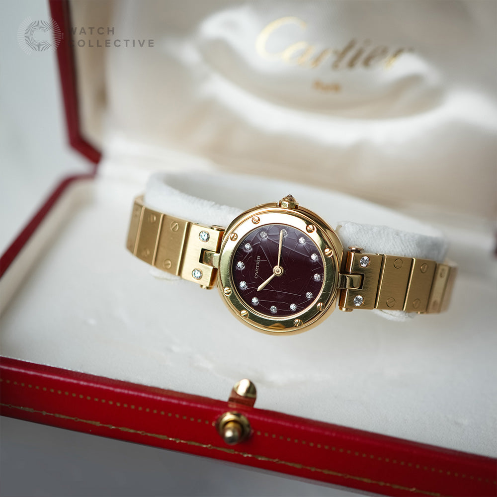 Cartier Santos Vendome Ronde 8191 18k Yellow Gold with Red Burgundy Diamond Spider Dial