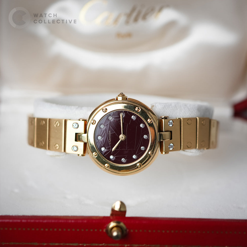 Cartier Santos Vendome Ronde 8191 18k Yellow Gold with Red Burgundy Diamond Spider Dial