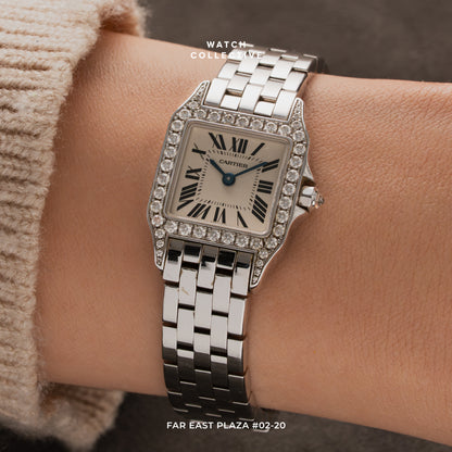 Cartier Santos Demoiselle 18k White Gold Factory Diamonds 20mm Quartz 2700