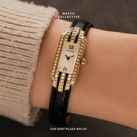 Cartier Mini Tank Allongee 18k Yellow gold Ivory dial Diamond bezel 14mm quartz 1380