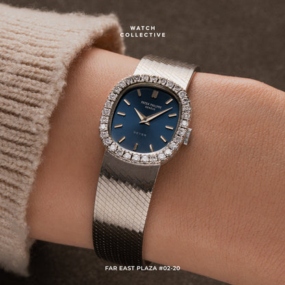 Patek Philippe Ellipse Factory Diamond-set 18k white gold blue dial 21mm manual winding 4134/4