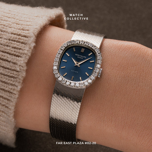 Patek Philippe Ellipse Factory Diamond-set 18k white gold blue dial 21mm manual winding 4134/4