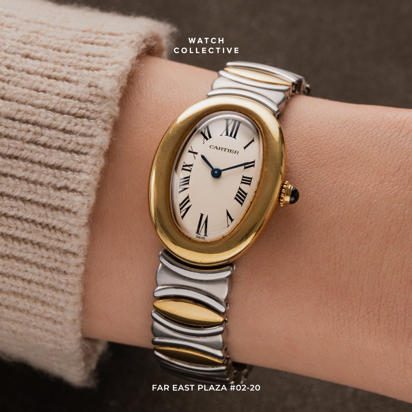 Cartier Baignoire Medium size on bracelet Gold/Steel 23mm Quartz 80579