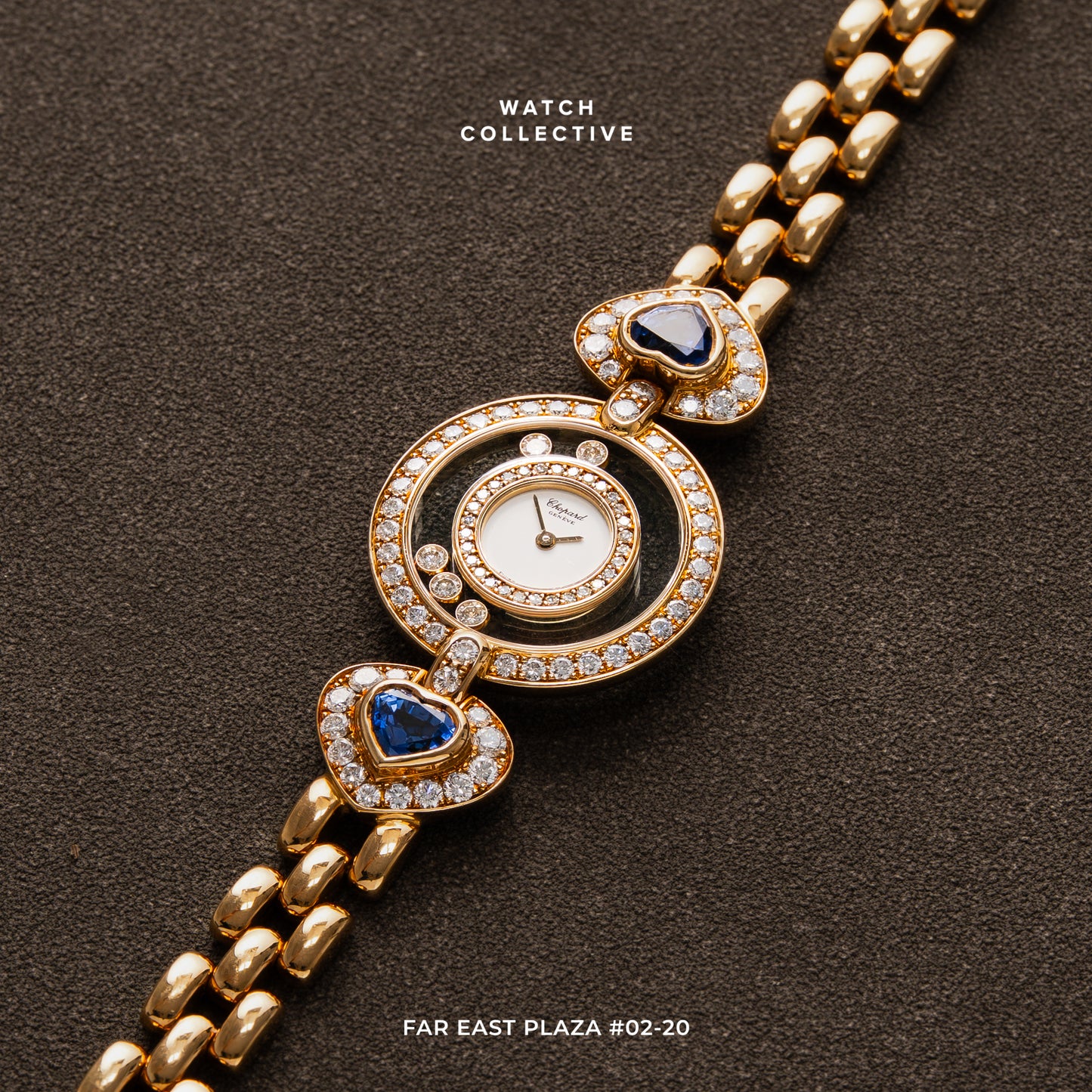 Chopard Happy Diamonds Sapphire heart 18k Yellow Gold Quartz 26mm (Only one other available at 97k)